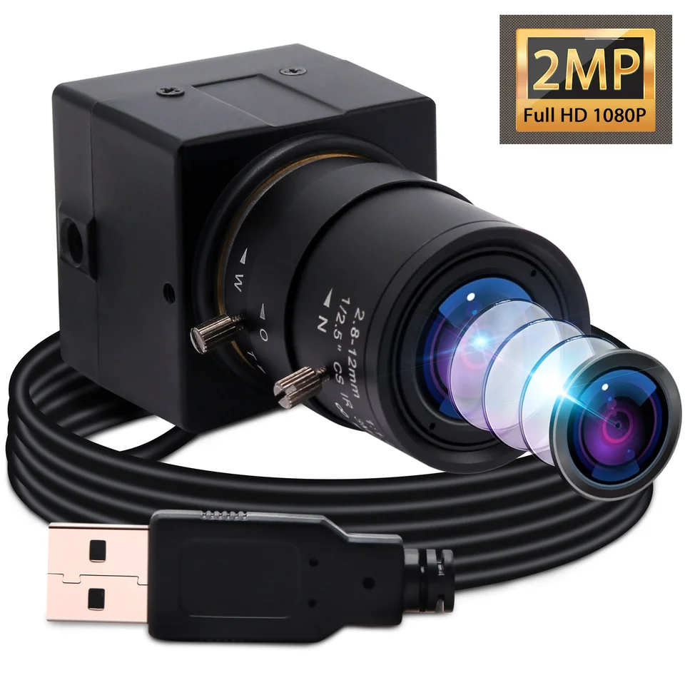 ELP USB カメラ 1080P 高速 100fps 広角 Web カメラ 2.8-12mm