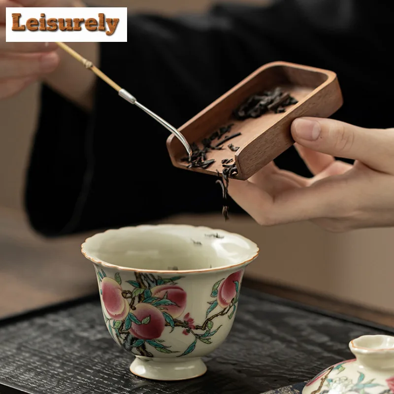 160ml Antique Ru Kiln Gaiwan Japanese Nine Peach Blossoms Mouth Tea Tureen Tea Maker Cover Bowl For Tea Equipment Decoration