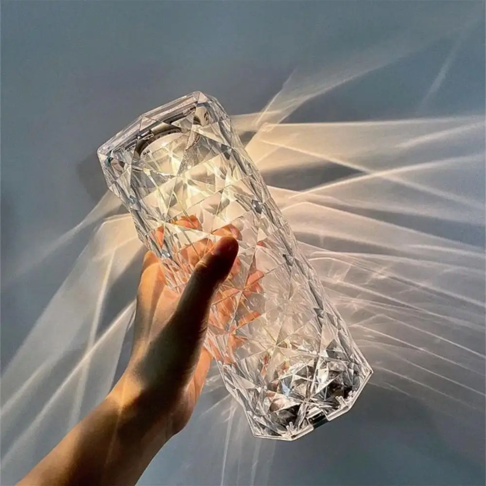 LED Crystal Table Lamp Rose Light Projector 3/16 Colors Touch Night Light Romantic Diamond Atmosphere USB Home Bar Decor