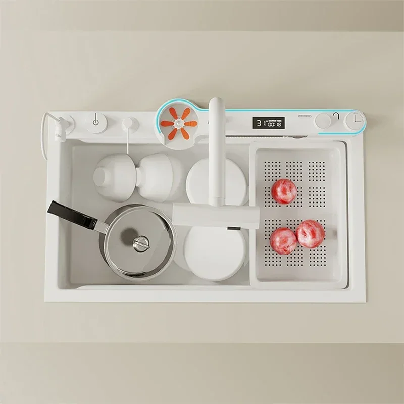 304 Stainless Steel Sink Thickened Large Single Slot Multifunctional Digital Display Honeycomb Embossed Vegetable Washing Basin 3