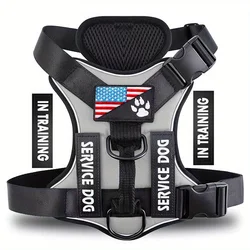Reflective Adjustable Dog Vest Harness with Soft Oxford Fabric and Customizable Patches - M (Gray)