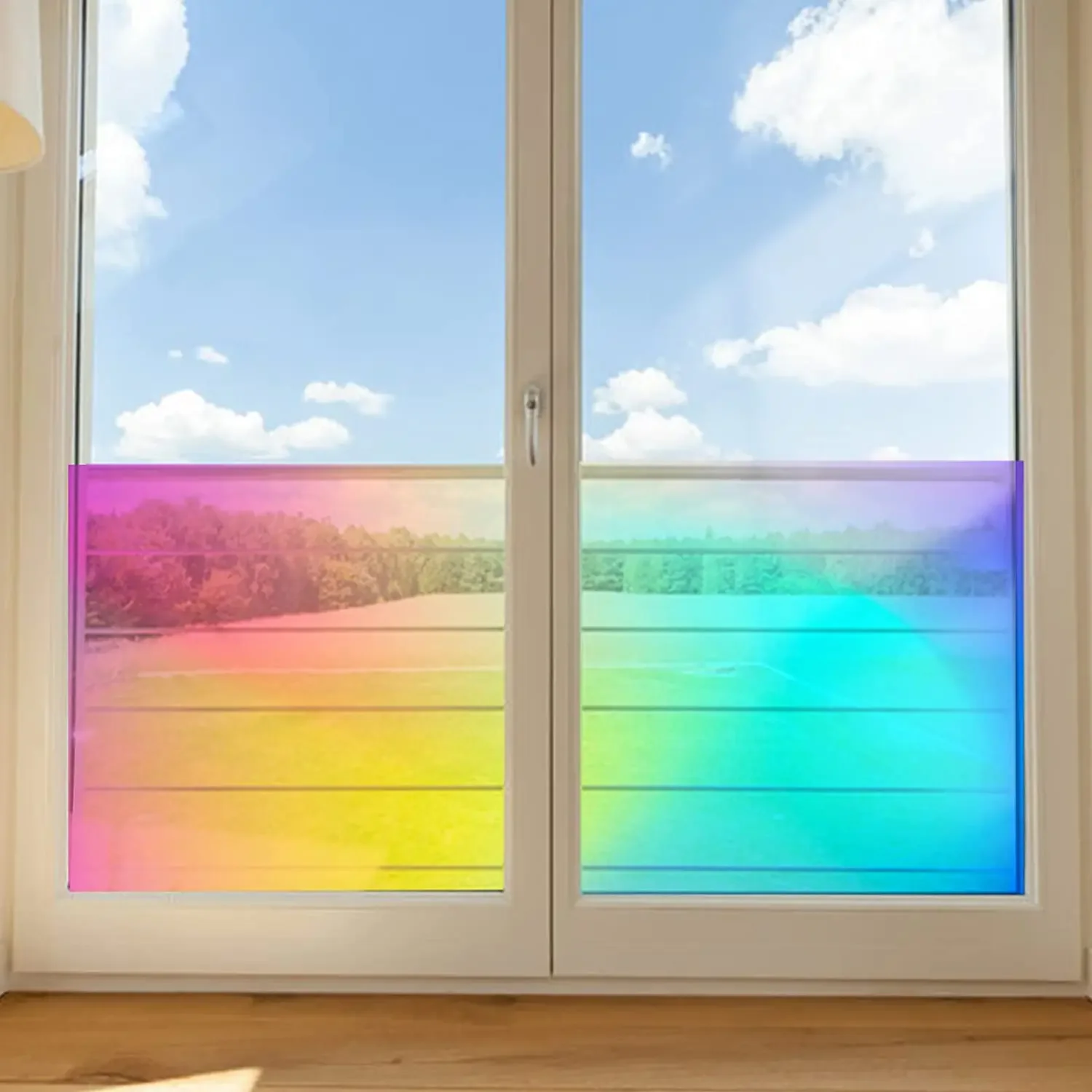 Description Picture 3 of itemHolographic Clear Window Film Iridescent Window Dichroic Film Decorative Glass Sticker Self-Adhesive Rainbow Cellophane Roll