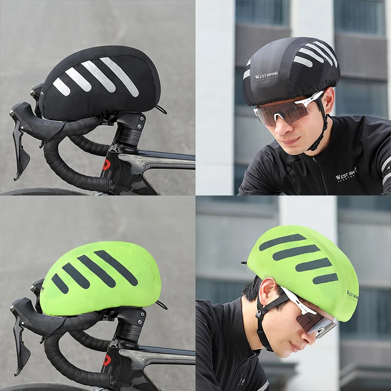 WEST BIKING 1 Pcs Bike Helmet Rain Cover With Reflective Strip Waterproof Bicycle Helmet Cover High Visibility Cycling Ride Gear
