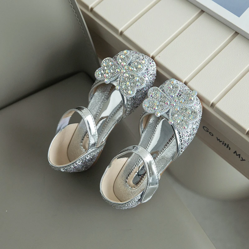 Toddler Girls Bow Rhinestones Sandals Beach Shoes Kids SKy Blue Sequins Princess Sandals 3-12Y Flats Summer Sandals for Girls 5