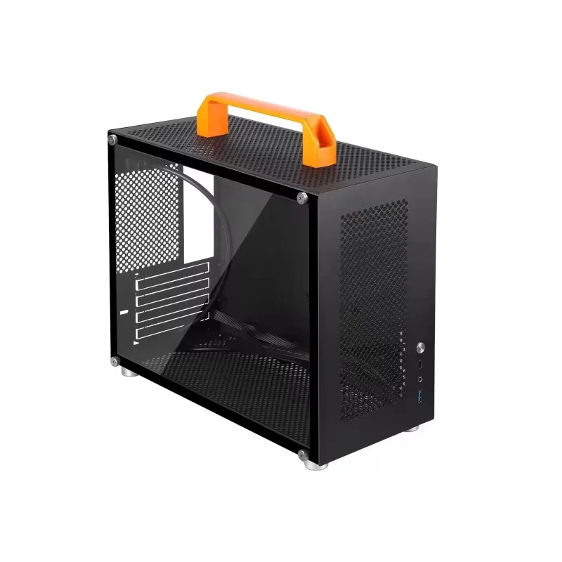 M-ATX-Gehäuse, Mini-Tower-Gaming-PC-Gehäuse mit Griff, ITX MATX SFF-Gehäuse, unterstützt Typ C, Desktop-Gaming, kleines tragbares Gehäuse