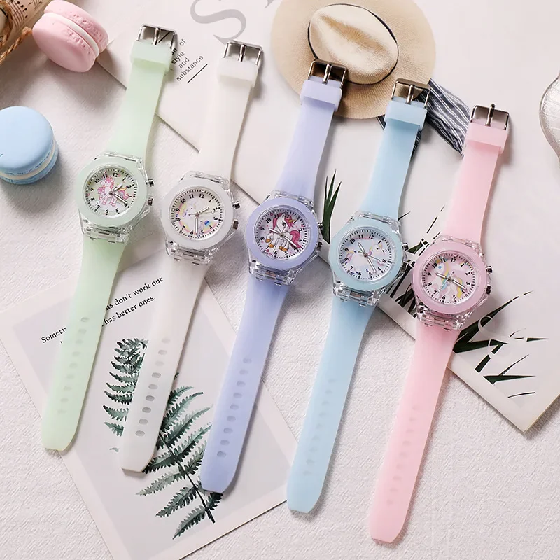 New Printed Silicone Band Kids's Watch for Cartoon Unicorn Watches At Night Quartz DIGITAL CLOCK Cute Girls Primary School 6