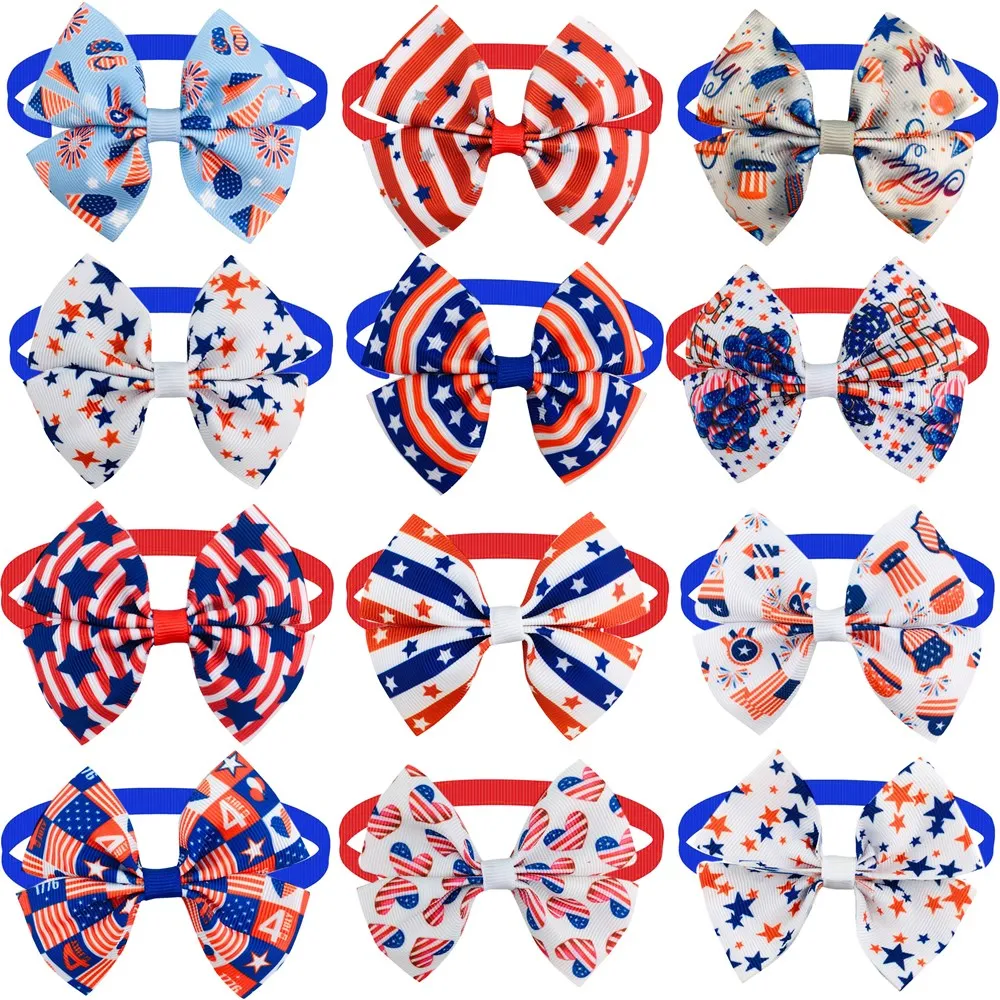 50Pcs Pet Dog Bows Pet Cat Dog Pet Bow Tie Bandana 4th of July Small Dog Grooming Accessories Large Dog Holiday Supplies 6