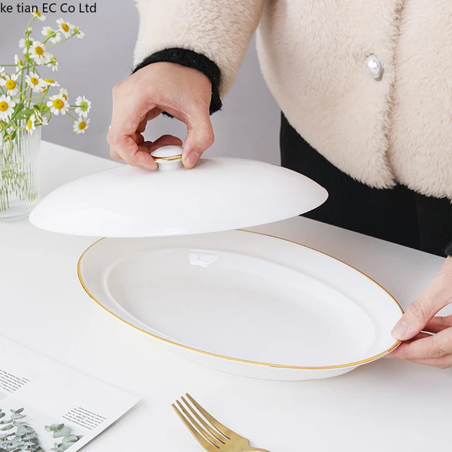 European-style light luxury oval ceramic soup pot household hotel  restaurant candle heating dish with lid binaural casserole - AliExpress