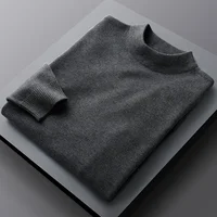 Men's Mid-Neck Sweater Half-High Collar Knitted Pure Color round Neck Spring Autumn Base Shirt Inner Wear Casual Male Fashion