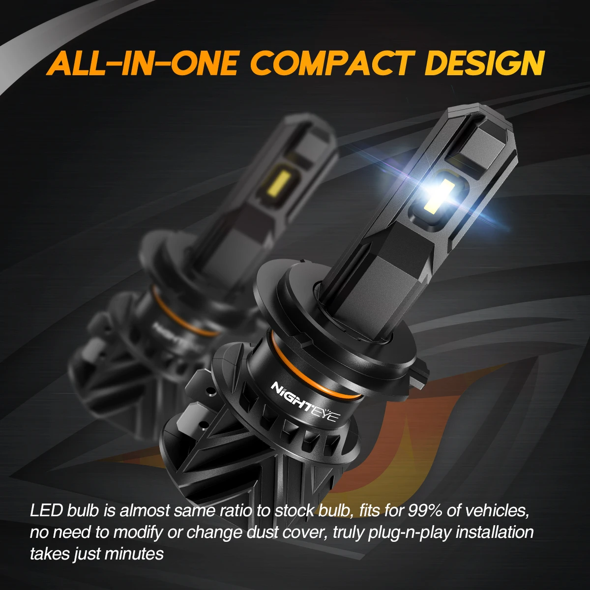 NIGHTEYE N35 H7 LED H4 H11 H8 H9 H1 9005 HB3 9006 HB4 Car Headlight Bulbs 50W 10000LM 6000K White 1:1 Mini Size Bright Car Lamps