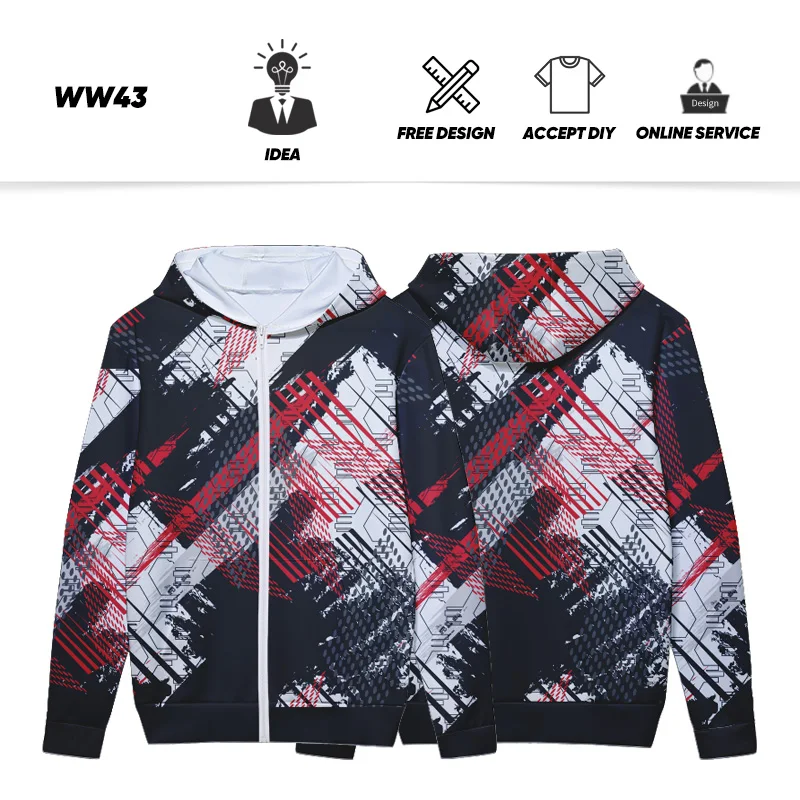 thumbnail image 1 of Sudadera con capucha de sublimación para hombre, suéter con estampado DIgital, bordado OEM, Unisex, personalizado, con cremallera completa, WW16, venta al por mayor, 1 of 5
