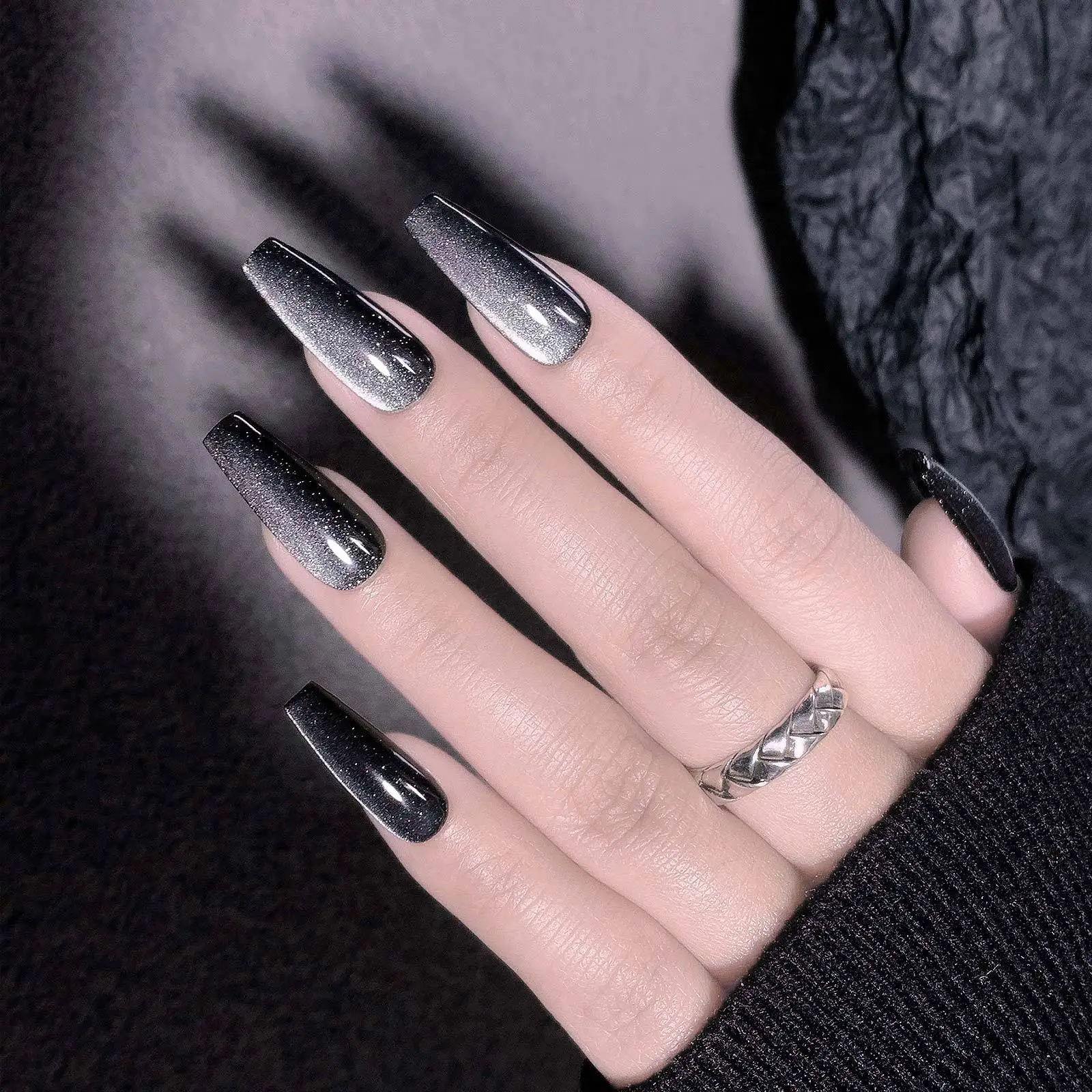 Misscheering Black Crystal Cat Eye Magnetic Gel Semi Permanent Nail Polish Sparkling Glitter Nail Soak Off LED UV Gel Varnishes