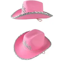 Western Cowboy Caps Pink Cowgirl Hat for Women Girl Tiara glow Cowgirl Hat Holiday Costume Party Hat Feather Edge Fedora Cap 6