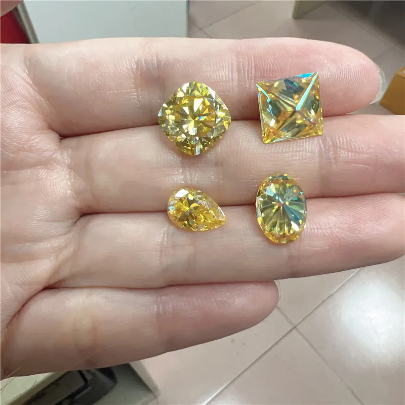 AIOSC 다중 모양 모이사나이트 스톤, 기본 색상 레몬 옐로우, 인증서, 허리 코드 다이아몬드 원석, 우수한 보석