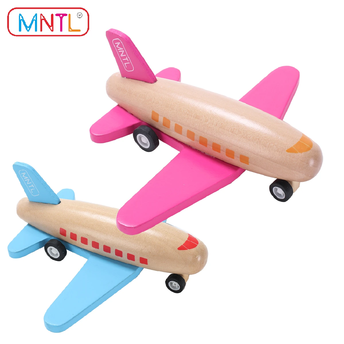 Mntl Wooden Airplane Toys Stem Pull Back Go Plane Model Friction
