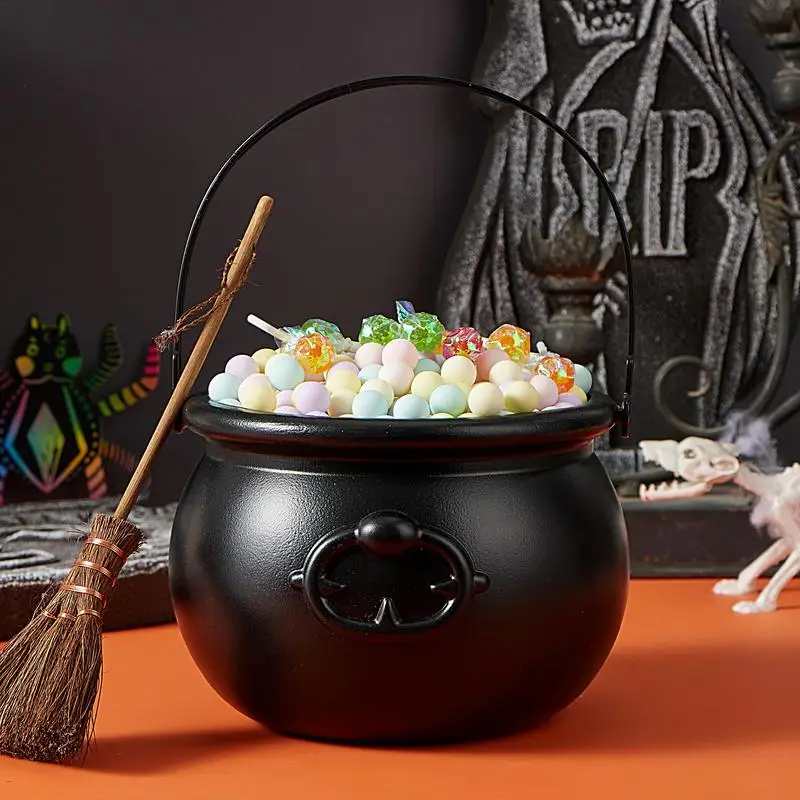 Trick Or Treat Bucket Halloween Witch Candy Bucket Snack Pot Cauldron Halloween Decor With Handle Candy Basket Bowl Holder For