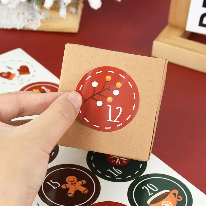 24pcs Merry Christmas Advent Calendar Number Paper Stickers 1~24 DIY Gifts Packaging Labels Xmas Decor