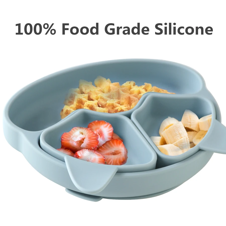 New BPA Free Baby Sucker Silicone Dining Plate Cartoon Children Dishes Plate Toddle Training Tableware Kids Feeding Bowls