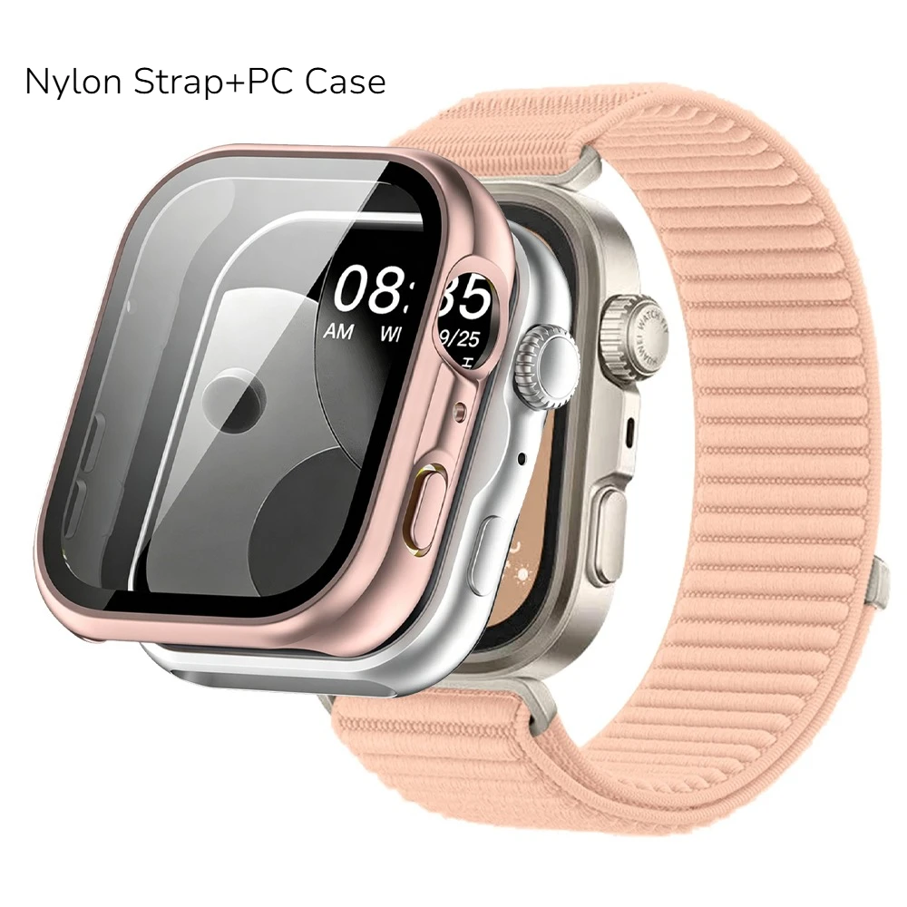 Premium Nylon Strap with Durable PC Case for Smartwatch – Tempered Glass Protection Included