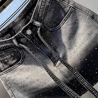 Oversize Retro Diamond Denim Mini Skirt for Women Summer High Waist Shiny Rivet Slim Skirts Gradient Black Grey Jean Skirts - Image 5