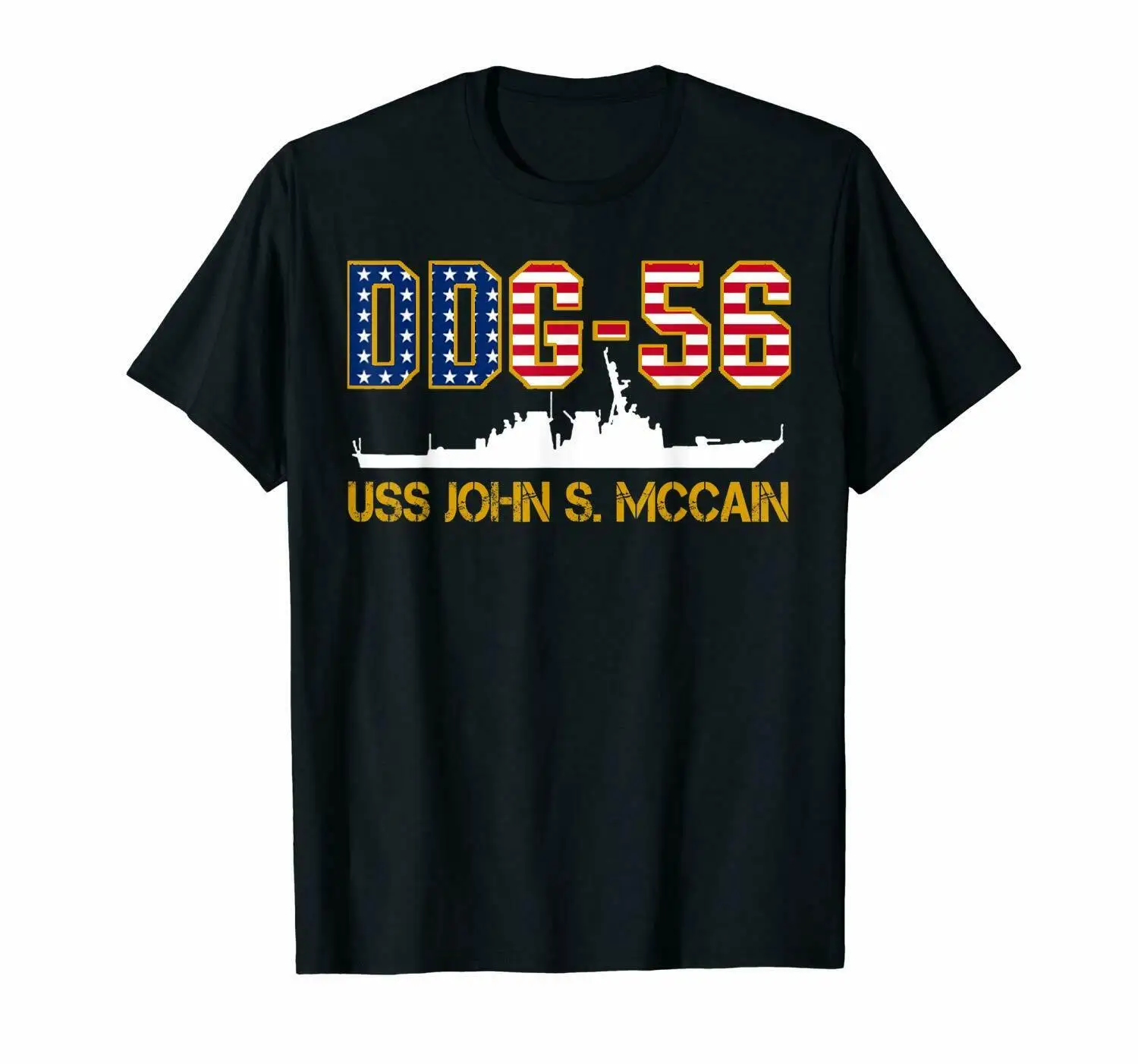 

USS John S. Футболка McCain DDG-56 4 июля с флагом США, 100% хлопок, с круглым вырезом, летняя повседневная мужская футболка с коротким рукавом, размер S-3XL