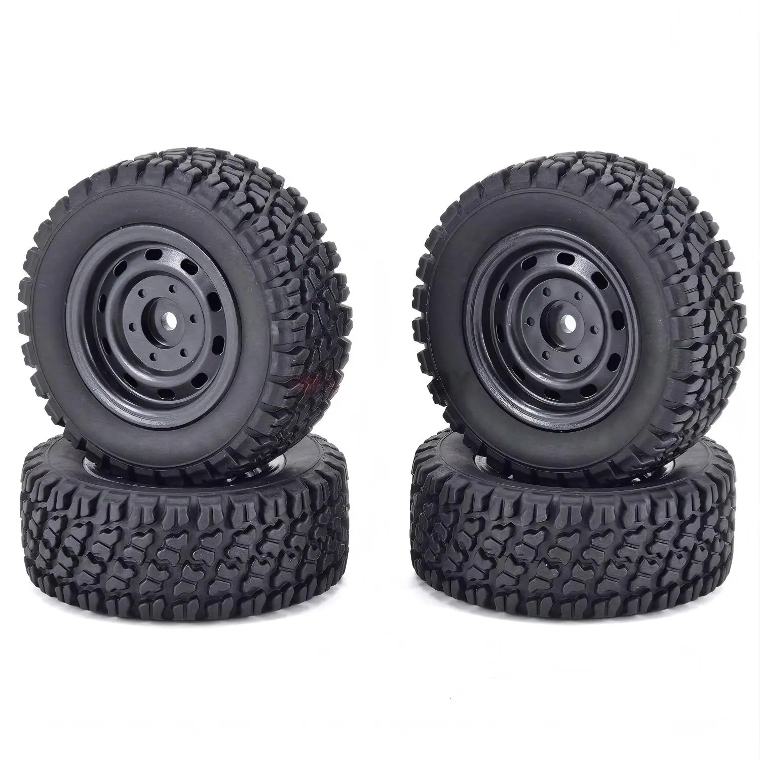 Ensemble de 4 roues RC 1/10, hexagone 12mm, tige 3.5mm, disposées en ligne, pneus à crampons.