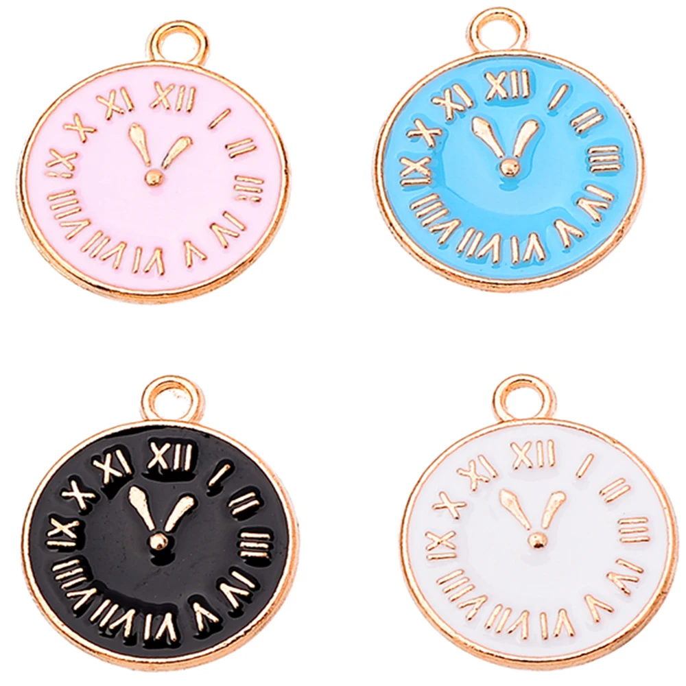 

20Pcs Charm Enamel 15*17MM Round Clock Jewelry Making Pendant Wholesale White Bracelet Necklace Key Chain Zinc Alloy Accessories