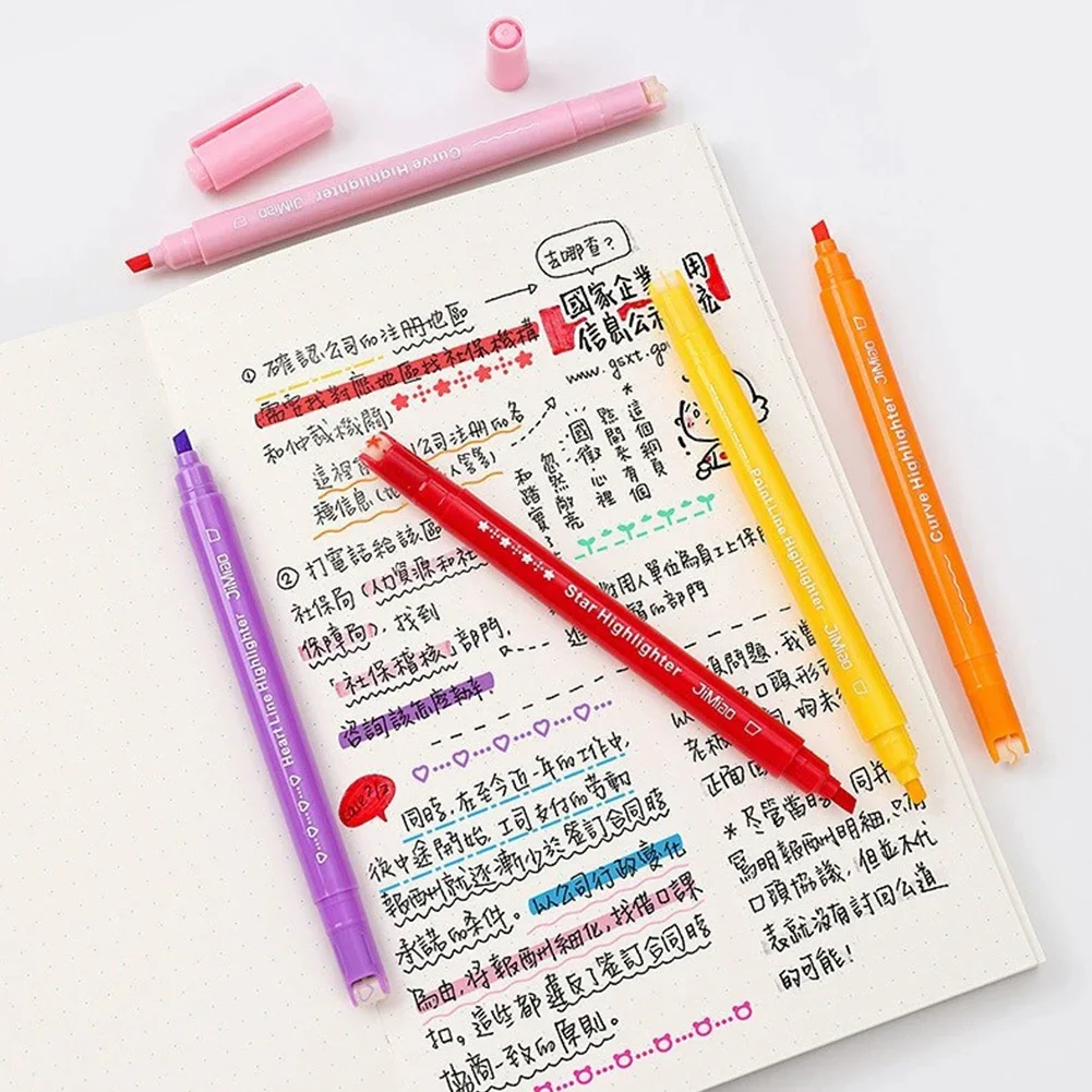 Kawaii Cartoon Flowers Line Shaped Highlighter Tape Pens Roller Tip Curve Liner Marker for Writing Journaling Drawing Stationery