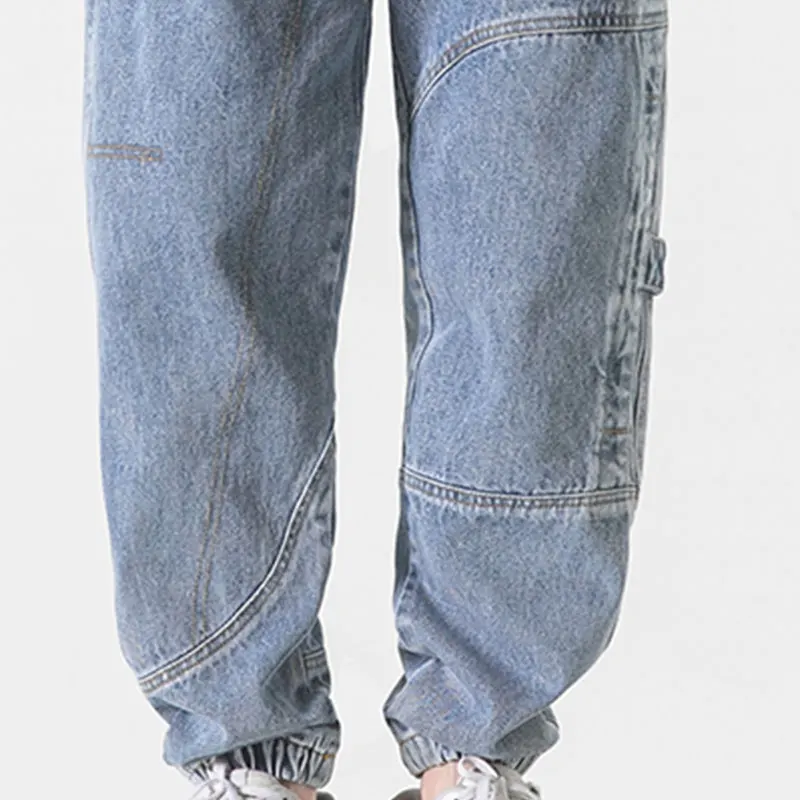 Elegant Fashion Harajuku Slim Fit Male Clothes Loose Casual All Match Jeans Solid Button Pockets Straight Cylinder Leggings