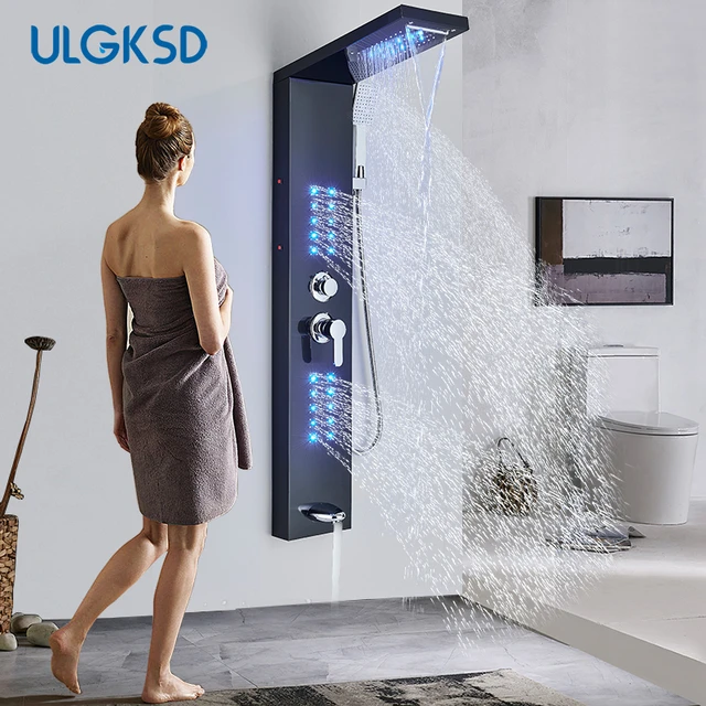 Stainless Steel Shower Panel Tower System LED Rainfall Shower Head