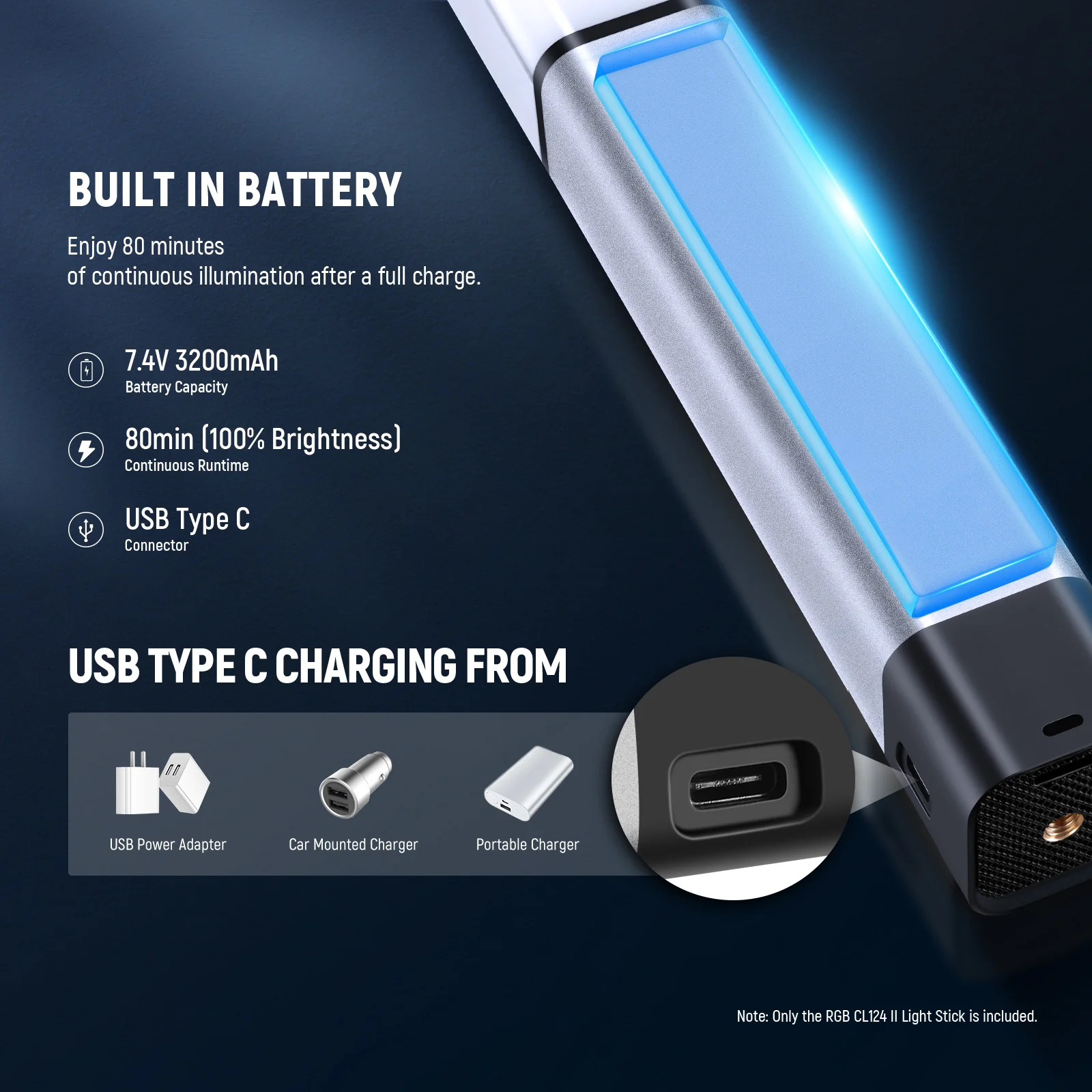 NEEWER CL124 II RGB 핸드헬드 LED 라이트 스틱 비디오 라이트 지팡이, 앱 제어, 3200mAh 배터리, 360 ° 풀 컬러 튜브 조명