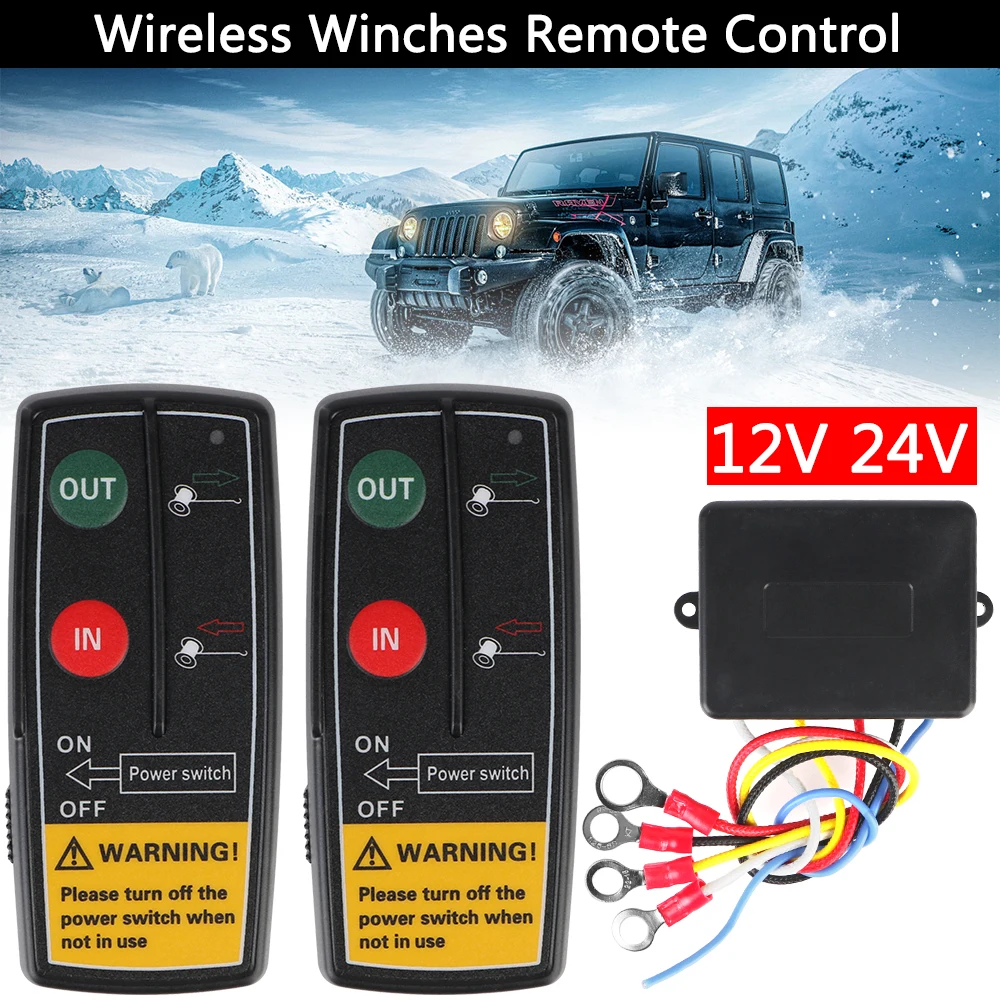 24V 12V Salvage Parts Car Towing Winch Remote Control 2 Buttons Controller For Jeep Off Road 4x4 ATV Trailer Electric Switches