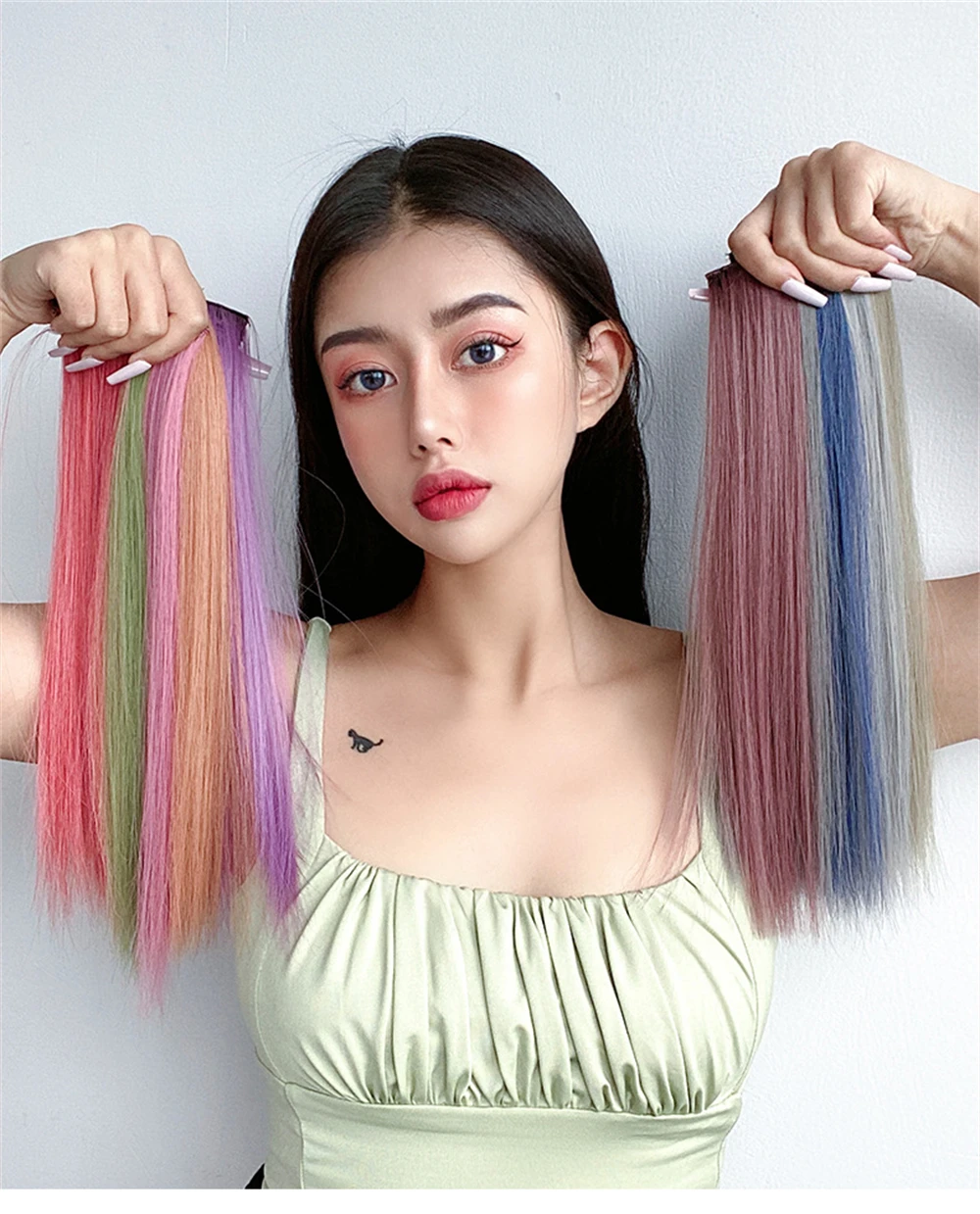 VaaJee Synthetic Clip Wigs Women Heat Resistant Straight Hair Extensions With Clips Multicolor Crochet Braid Hair For Teen Girls