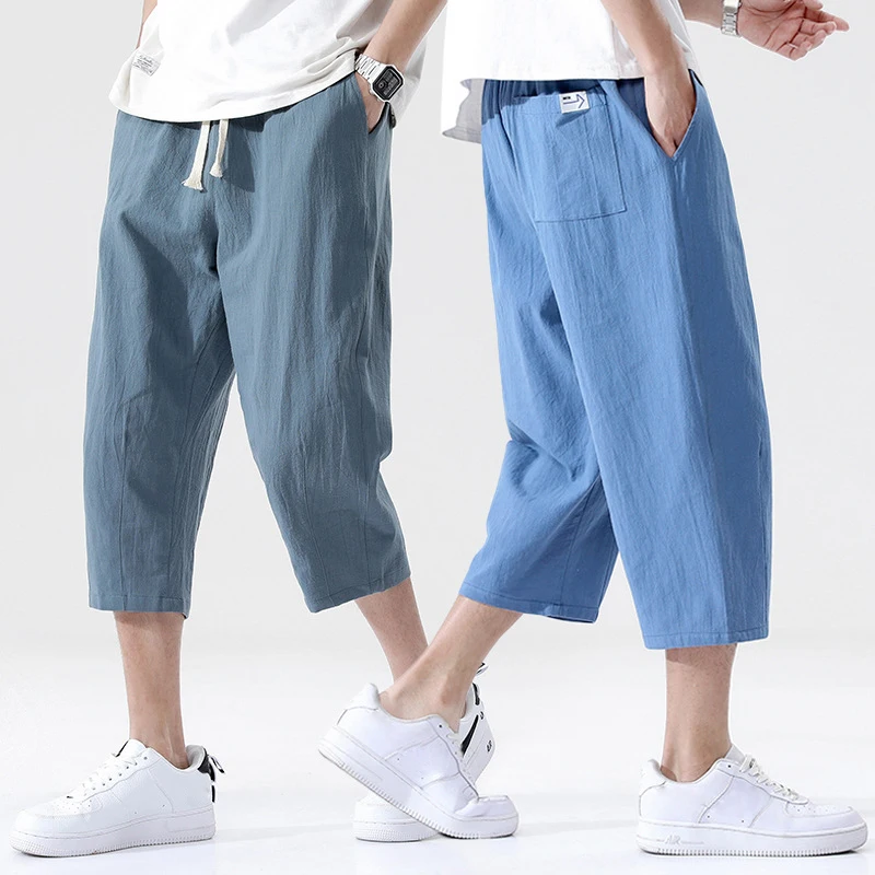 

Men's Japanese Harem Pants, Loose, Calf-Length, Monochromatic, Thin, Casual, Streetwear, Summer