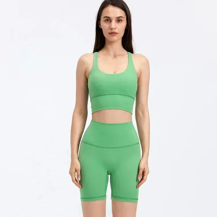 Lemon Women 2 Piece Sports Yoga Sets Exercise Biker Short 8