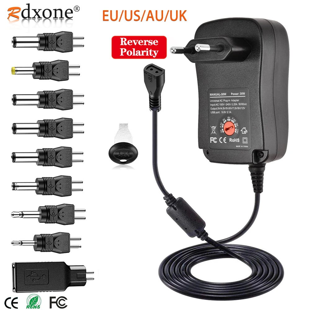 Universal Ac Adapter Reversible Polarity Multi Voltage Dc Power With 9pcs Adaptor Tips, Compatible With 3v To 12v Ac/dc Adapters - AliExpress
