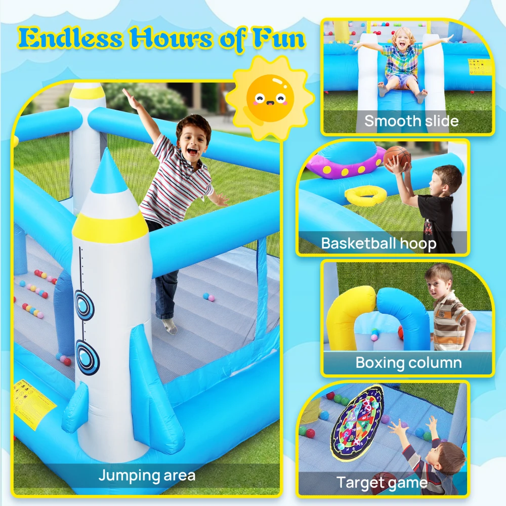 Multifunctional Jump 'n Slide Inflatable Bouncer for Kids Complete Setup with Blower 198" X 180" Play Area-96" Tall