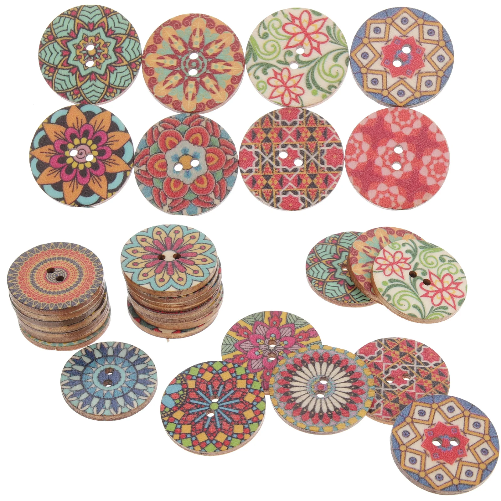 

100 Pcs Bohemian Buttons for Jeans Retro Style DIY Craft Supplies Round Shirt Overcoats Decor Clothes Wood Clothing
