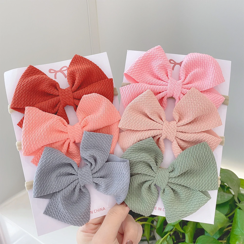 3Pcs/Set Newborn Cute Macaron Color Bows Headband for Kids Girls Bowknot Elastic Hairband Headwear Baby Hair Accessories Set