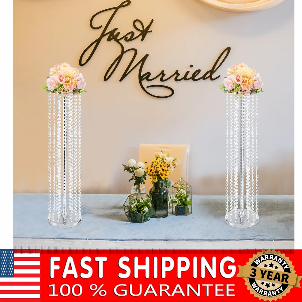 

2Pcs Tabletop Silver Wedding Flower Vase Table Decorative Centerpieces 35.4in Height