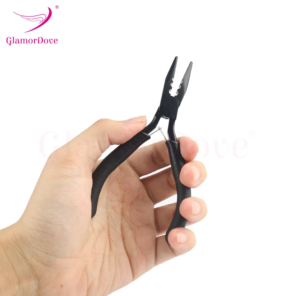GlamorDove 헤어 익스텐션 마이크로 비즈 클로저 플라이어 도구 깃털 헤어 익스텐션 플라이어 용 스테인레스 스틸 3 홀 플라이어