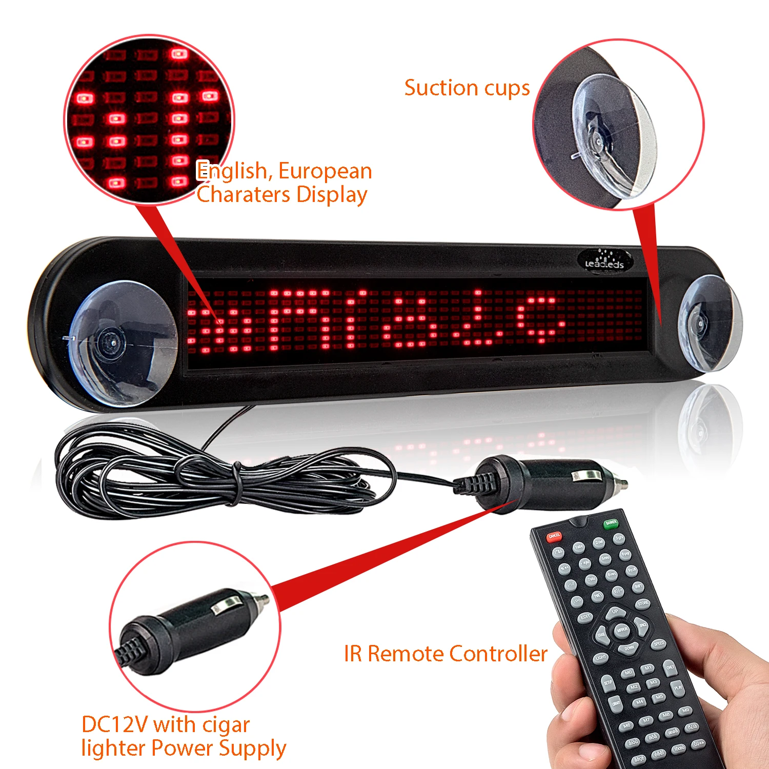 Leadleds 12v 자동차 Led 디스플레이 패널 원격 제어 프로그래밍 가능한 메시지 로그인 택시 버스 용 스크롤 디스플레이 보드 빨간색/파란색