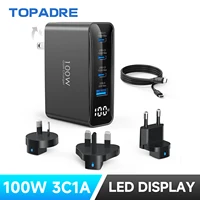 100W USB C Travel Charger, 4-Ports Foldable Travel Adapter Plug Converter With UK/EU/AU Plugs, Fast Charging For IPad iPhone