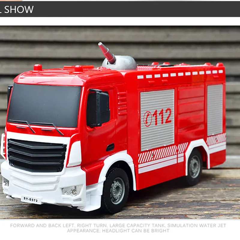 리모컨 물 소방차 워터 제트 차량 시뮬레이션 소방차, 원 키 스프레이, 대형 엔지니어링 장난감, RC 소방차