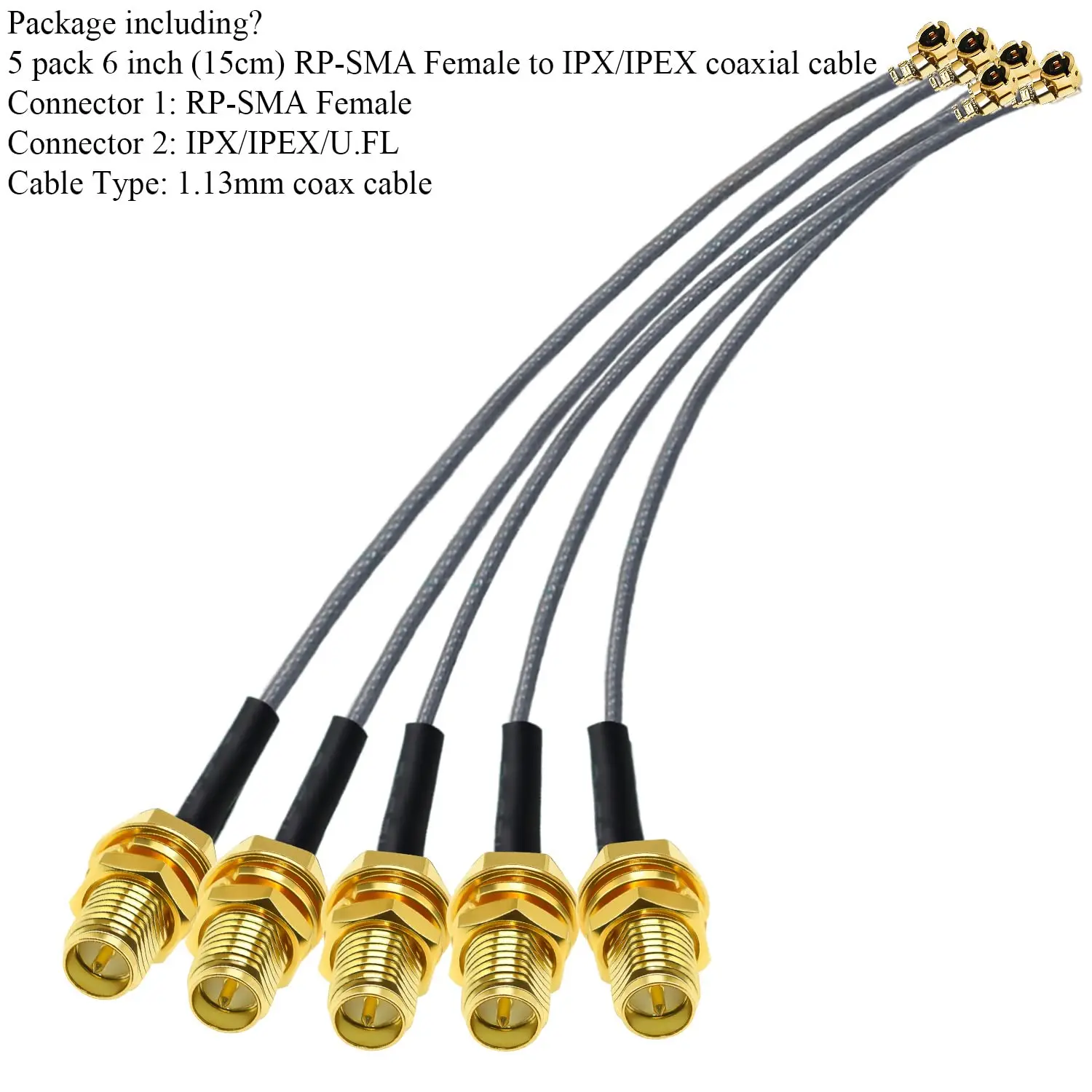 5pcs IPX to RPSMA Extension Cable RP-SMA Female to UFL Female RF WiFi Pigtail Grey Cable 1.13mm Coaxial Coax RF Connector Adapter