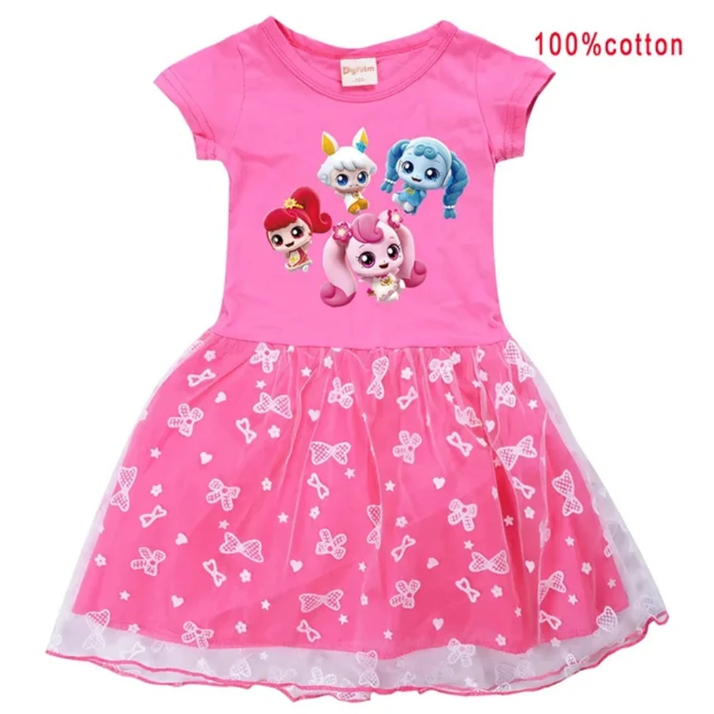 

Korean Cartoon Dresses Catch Teenieping Children Clothes Casual Girls Summer Dress Princess Lace Star Moon Pattern Toddler Girl