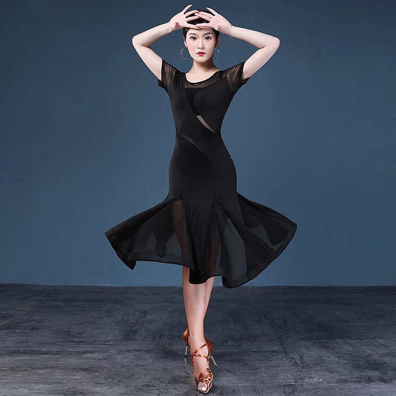 chinese dress ladies Black lace Latin ballroom dance dress for girls kids national standard  waltz tango rhythm dance competition gown for kids – Moderndancedress.com main image 0