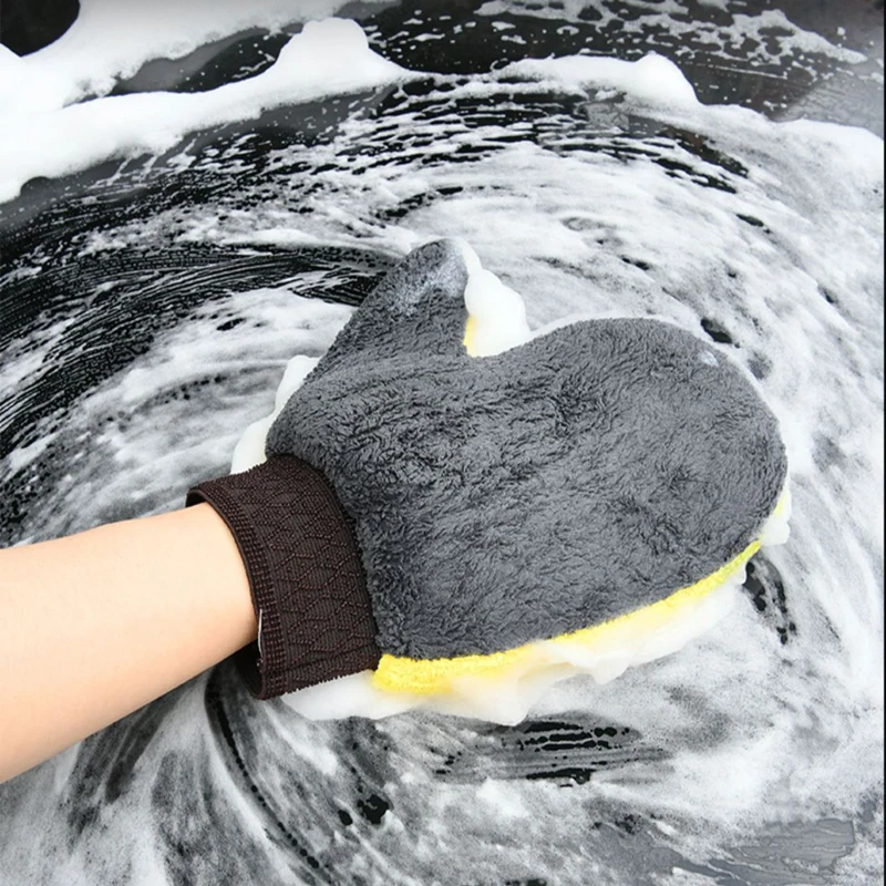 

1 Pack Car Wash Gloves Double Sided Coral Fleece Cleaning Water Absorbent Dust Removal Tools Auto Accessories