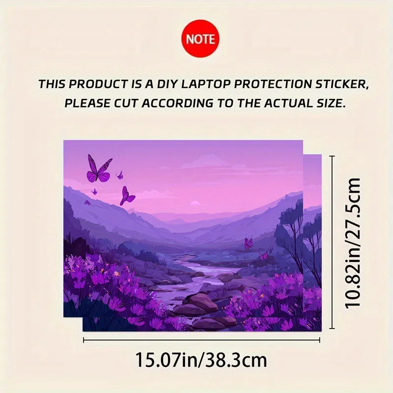 보라색 나비 노트북 스티커 2개 - 긁힘 방지, 설치 용이, HP, Dell, Lenovo, Apple용 내구성 있는 PVC 보호 케이스