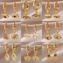 Luxury Zircon Evil Eye Hoop Earrings For Women Stainelss Steel Turkish Devil's Eye Eardrop Earring Aesthetic Jewelry Gift aretes